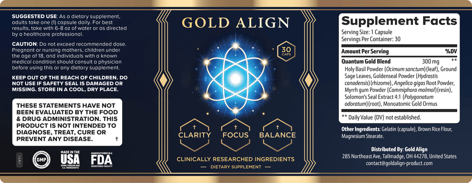 Gold Align supplement facts label